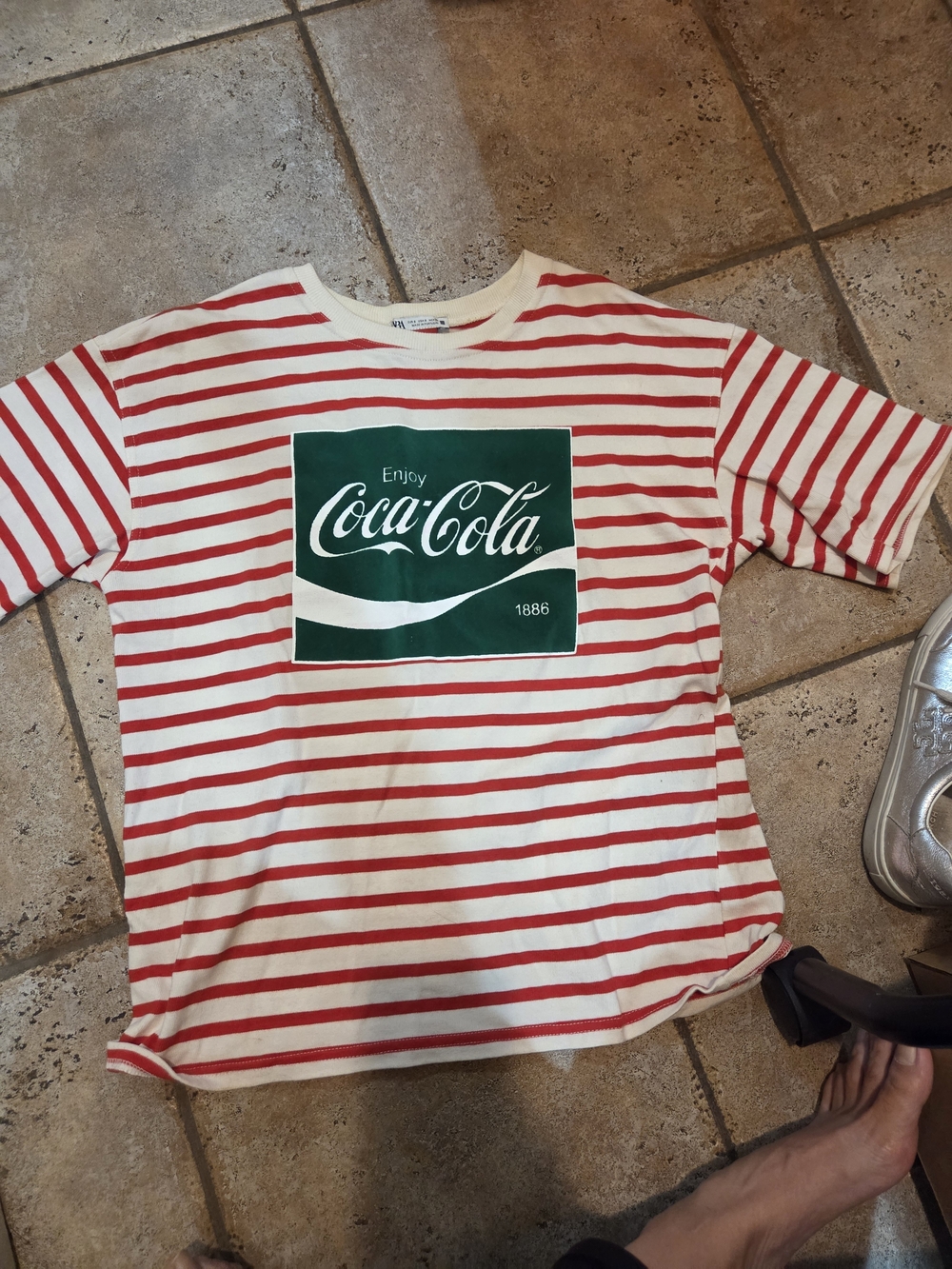 Coca Cola Red & White Striped Tee with Green Logo Patch